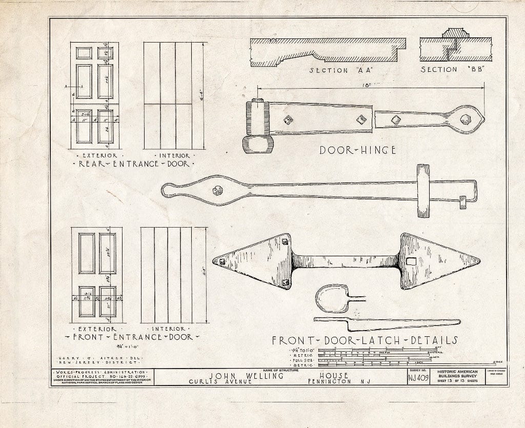 Blueprint HABS NJ,11-Pent,1- (Sheet 13 of 13) - John Welling House, Curlis Avenue, Pennington, Mercer County, NJ