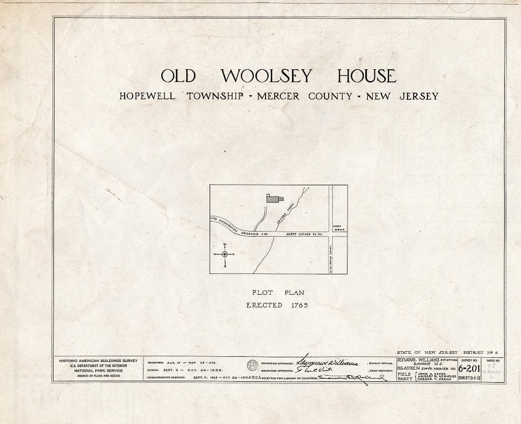 Blueprint HABS NJ,11-Pent.V,1- (Sheet 0 of 11) - Jeremiah M. Woolsey House, Pennington, Mercer County, NJ