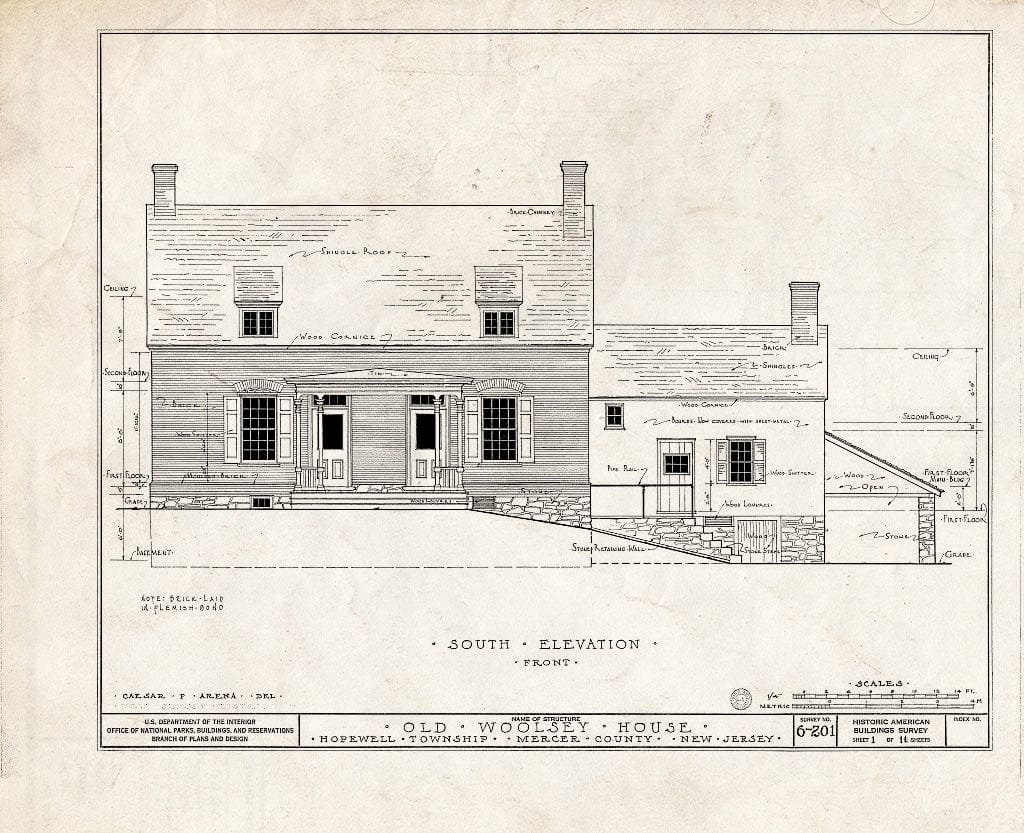 Blueprint HABS NJ,11-Pent.V,1- (Sheet 1 of 11) - Jeremiah M. Woolsey House, Pennington, Mercer County, NJ