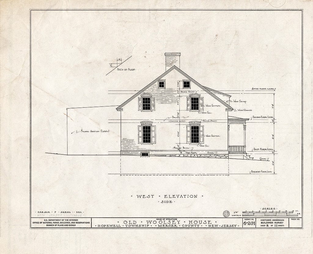 Blueprint HABS NJ,11-Pent.V,1- (Sheet 2 of 11) - Jeremiah M. Woolsey House, Pennington, Mercer County, NJ