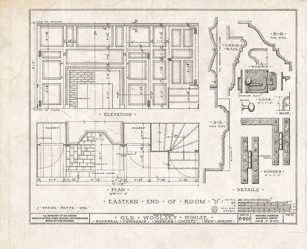 Blueprint HABS NJ,11-Pent.V,1- (Sheet 9 of 11) - Jeremiah M. Woolsey House, Pennington, Mercer County, NJ