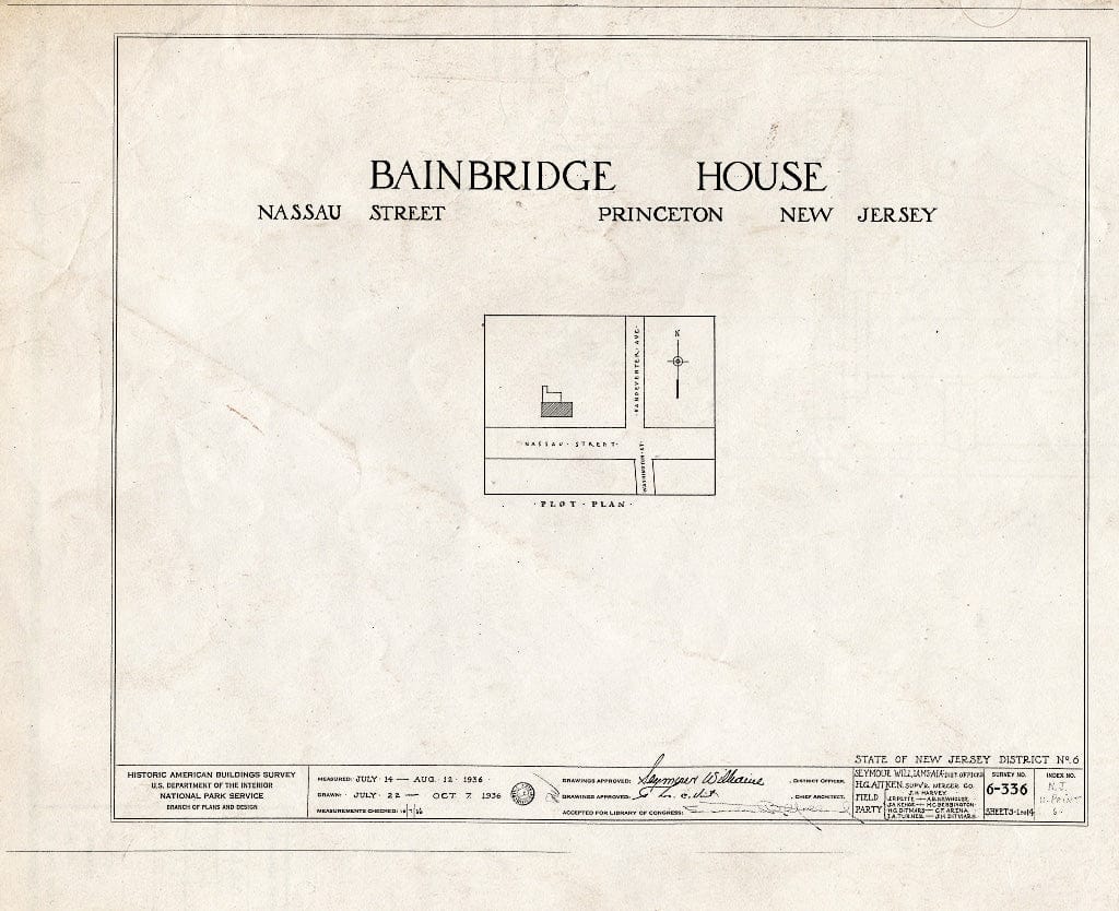 Blueprint HABS NJ,11-Print,6- (Sheet 0 of 14) - Bainbridge House, 158 Nassau Street, Princeton, Mercer County, NJ