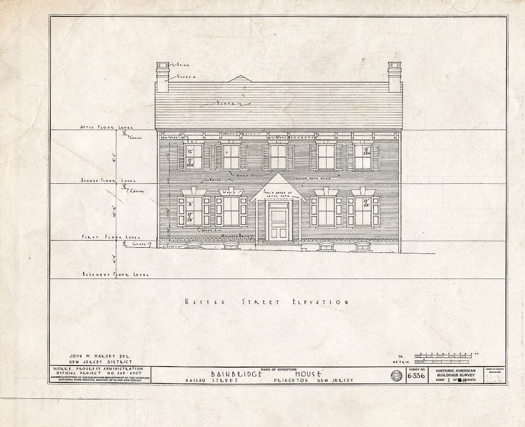 Blueprint HABS NJ,11-Print,6- (Sheet 1 of 14) - Bainbridge House, 158 Nassau Street, Princeton, Mercer County, NJ