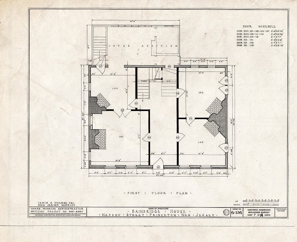 Blueprint HABS NJ,11-Print,6- (Sheet 7 of 14) - Bainbridge House, 158 Nassau Street, Princeton, Mercer County, NJ