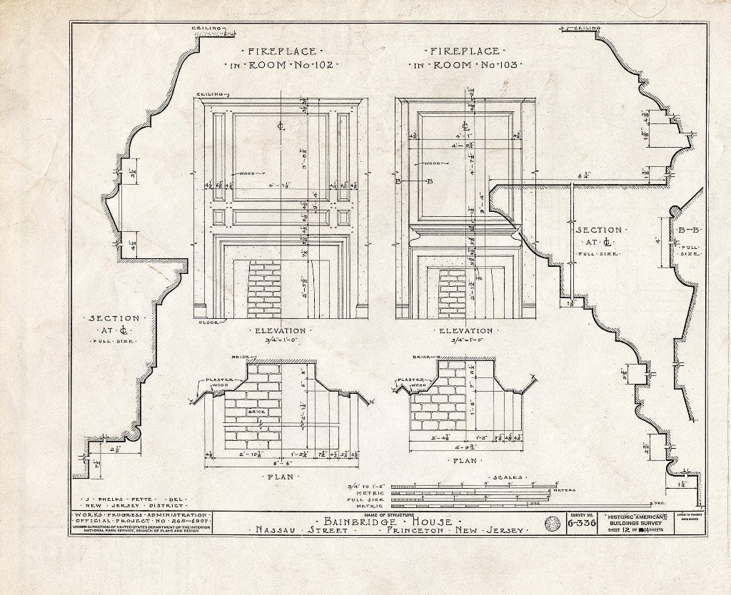 Blueprint HABS NJ,11-Print,6- (Sheet 12 of 14) - Bainbridge House, 158 Nassau Street, Princeton, Mercer County, NJ