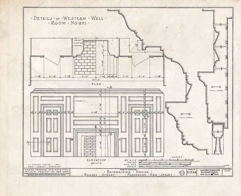 Blueprint HABS NJ,11-Print,6- (Sheet 13 of 14) - Bainbridge House, 158 Nassau Street, Princeton, Mercer County, NJ