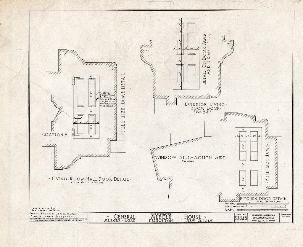 Blueprint HABS NJ,11-Print,9- (Sheet 12 of 15) - General Mercer House, Mercer Road, Princeton, Mercer County, NJ