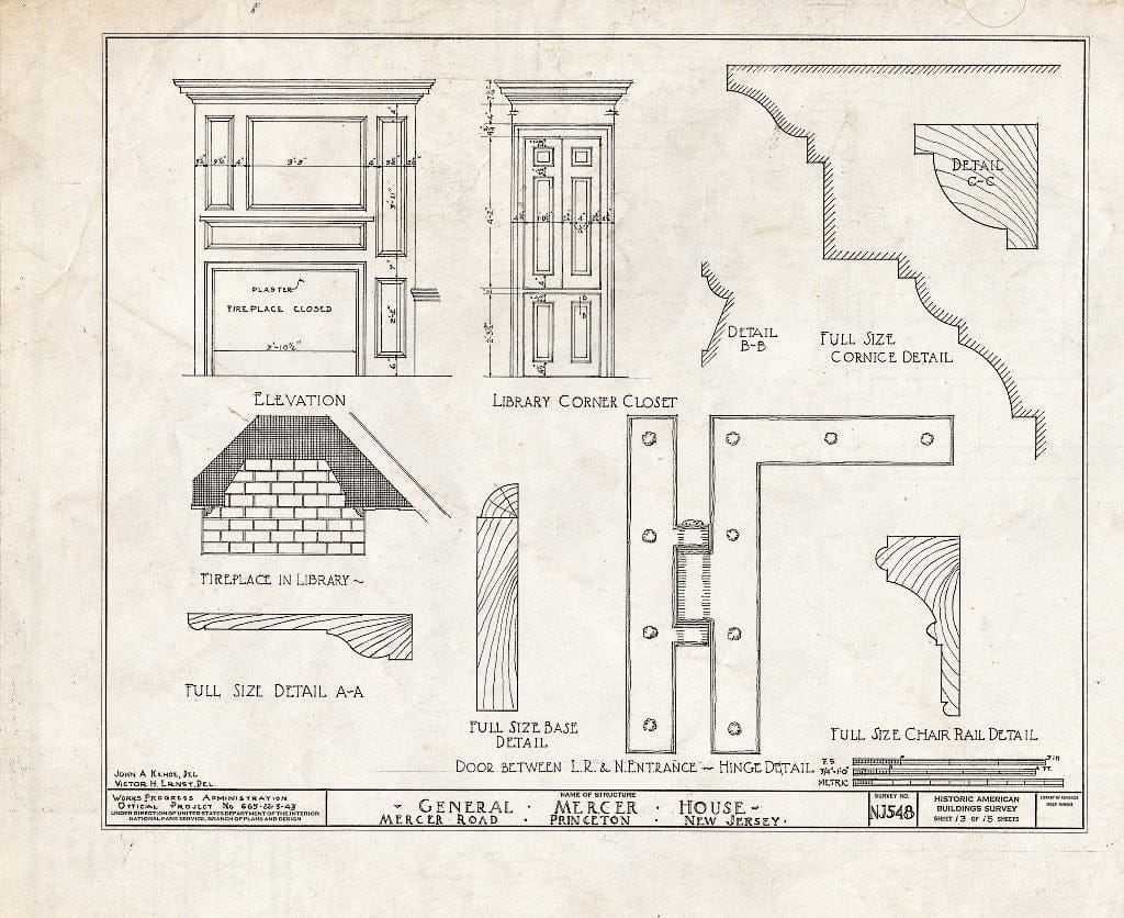 Blueprint HABS NJ,11-Print,9- (Sheet 13 of 15) - General Mercer House, Mercer Road, Princeton, Mercer County, NJ