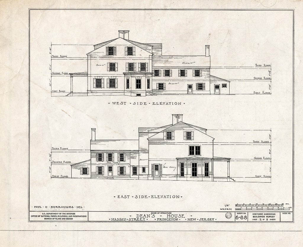 Blueprint West Side Elevation, East Side Elevation - Dean's House, 73 Nassau Street, Princeton, Mercer County, NJ