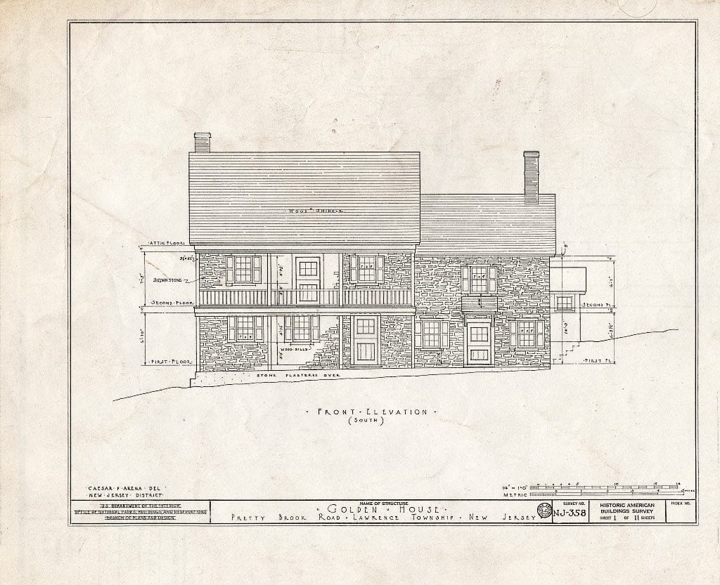 Blueprint HABS NJ,11-Print.V,1- (Sheet 1 of 11) - John Golden House, Pretty Brook Road, Princeton, Mercer County, NJ