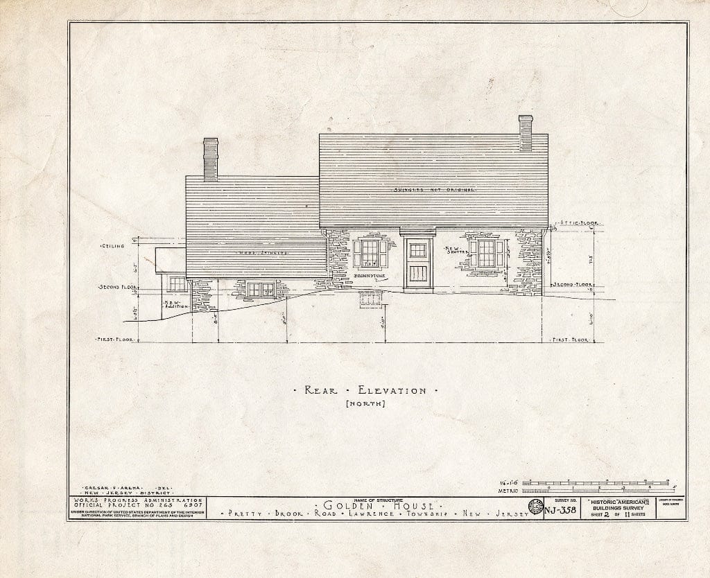 Blueprint HABS NJ,11-Print.V,1- (Sheet 2 of 11) - John Golden House, Pretty Brook Road, Princeton, Mercer County, NJ