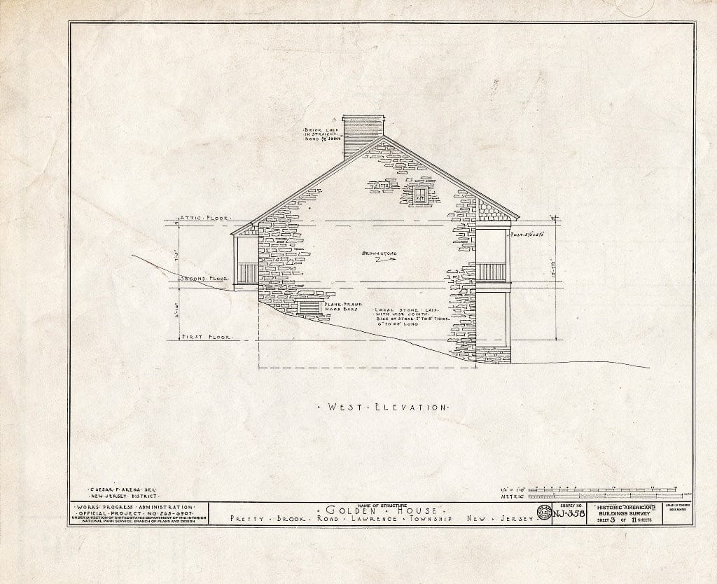Blueprint HABS NJ,11-Print.V,1- (Sheet 3 of 11) - John Golden House, Pretty Brook Road, Princeton, Mercer County, NJ