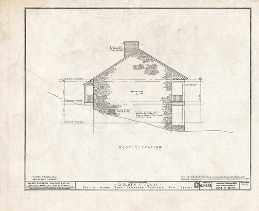 Blueprint HABS NJ,11-Print.V,1- (Sheet 3 of 11) - John Golden House, Pretty Brook Road, Princeton, Mercer County, NJ