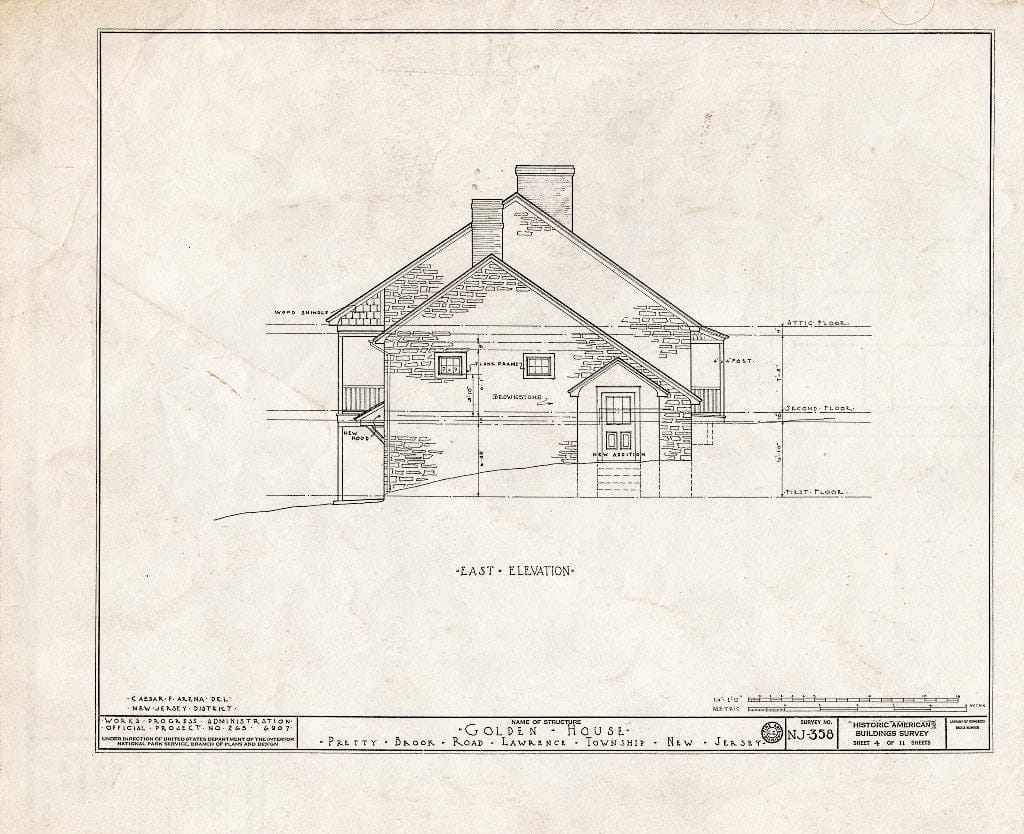 Blueprint HABS NJ,11-Print.V,1- (Sheet 4 of 11) - John Golden House, Pretty Brook Road, Princeton, Mercer County, NJ