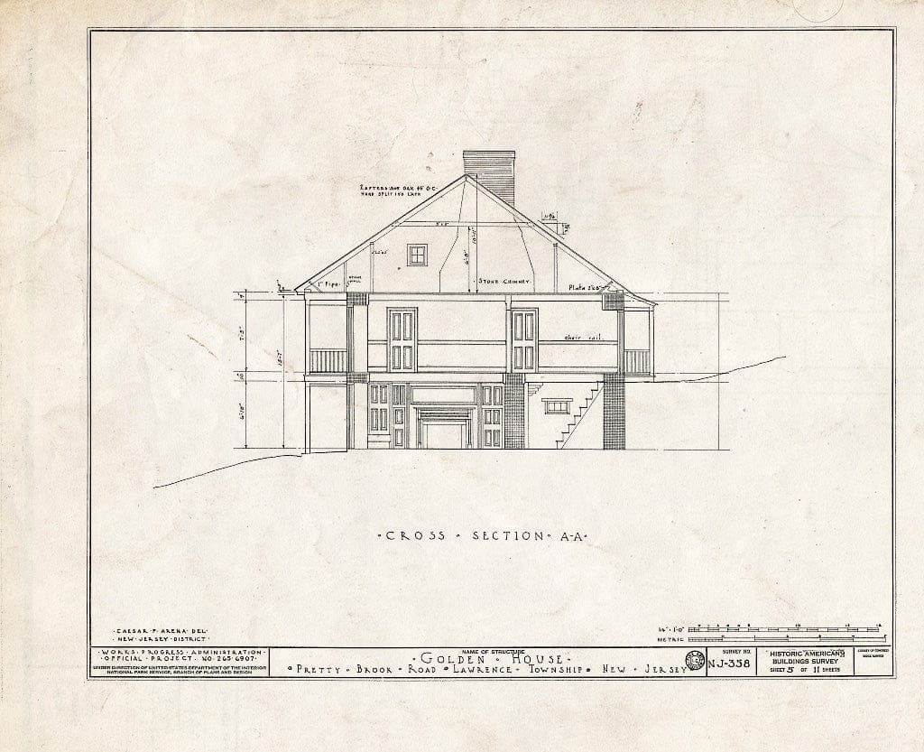 Blueprint HABS NJ,11-Print.V,1- (Sheet 5 of 11) - John Golden House, Pretty Brook Road, Princeton, Mercer County, NJ