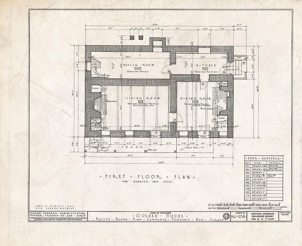 Blueprint HABS NJ,11-Print.V,1- (Sheet 6 of 11) - John Golden House, Pretty Brook Road, Princeton, Mercer County, NJ
