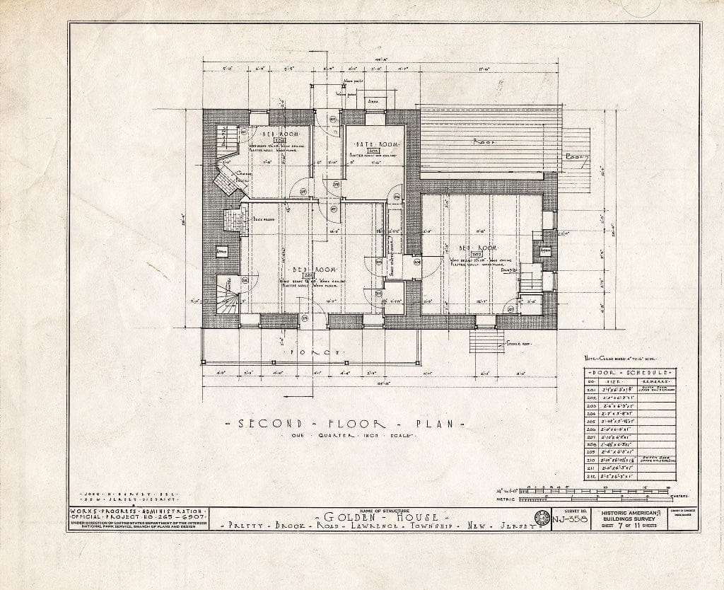 Blueprint HABS NJ,11-Print.V,1- (Sheet 7 of 11) - John Golden House, Pretty Brook Road, Princeton, Mercer County, NJ