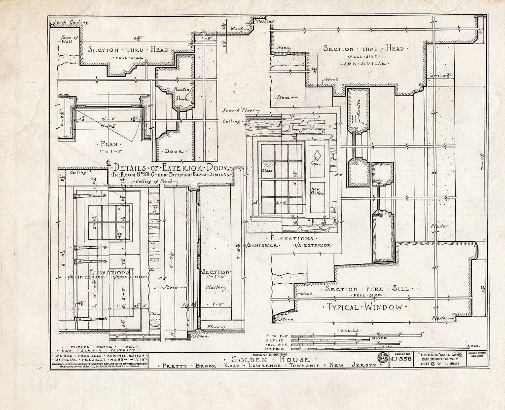 Blueprint HABS NJ,11-Print.V,1- (Sheet 8 of 11) - John Golden House, Pretty Brook Road, Princeton, Mercer County, NJ