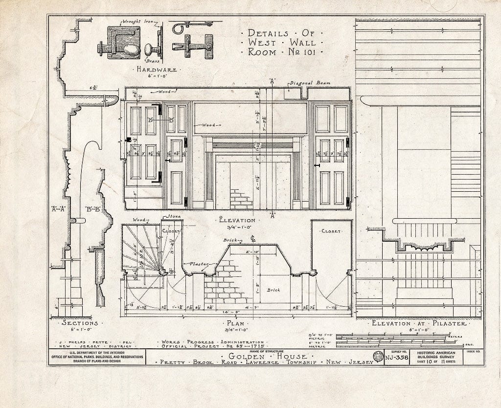 Blueprint HABS NJ,11-Print.V,1- (Sheet 10 of 11) - John Golden House, Pretty Brook Road, Princeton, Mercer County, NJ
