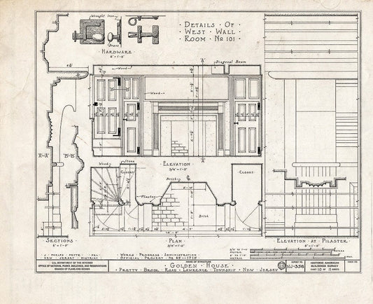 Blueprint HABS NJ,11-Print.V,1- (Sheet 10 of 11) - John Golden House, Pretty Brook Road, Princeton, Mercer County, NJ