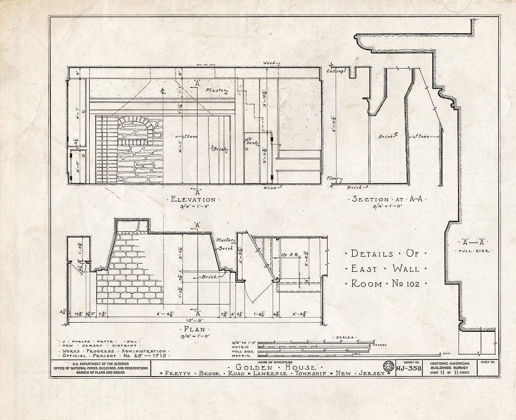 Blueprint HABS NJ,11-Print.V,1- (Sheet 11 of 11) - John Golden House, Pretty Brook Road, Princeton, Mercer County, NJ