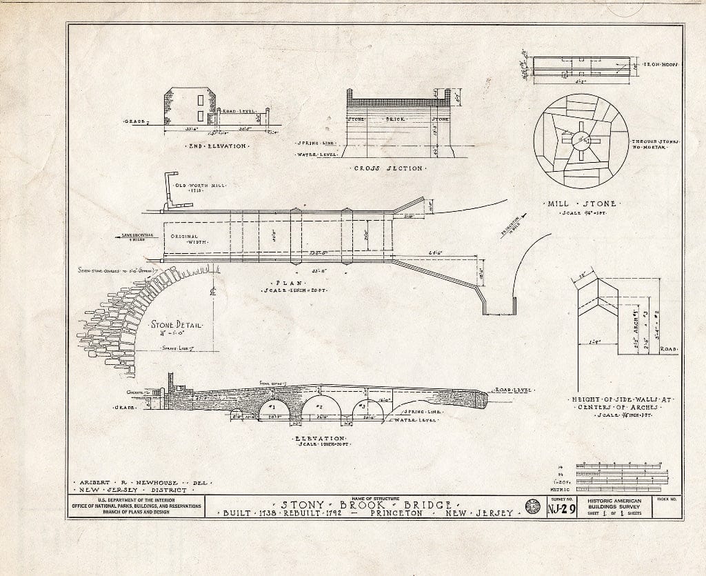 Blueprint HABS NJ,11-Print,3- (Sheet 1 of 1) - Stony Brook Bridge, Route 27, Princeton, Mercer County, NJ