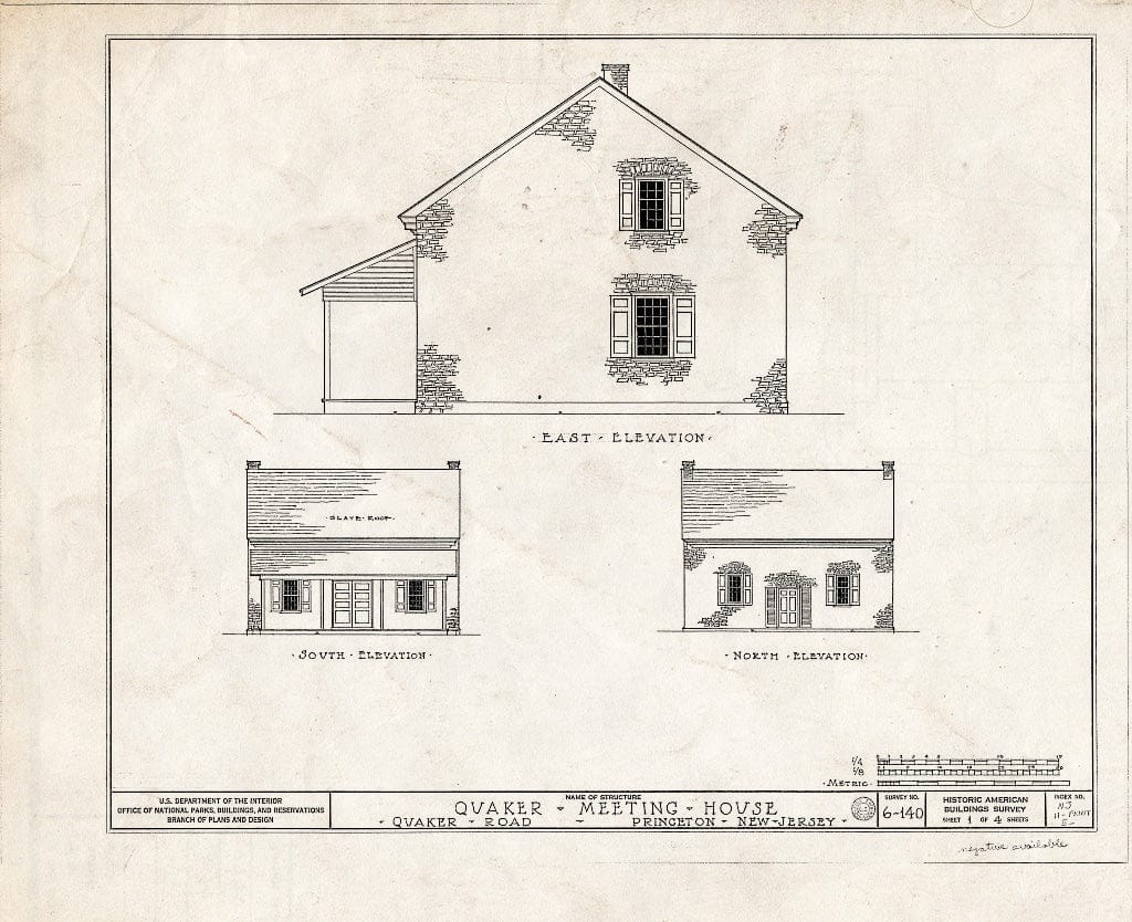 Blueprint HABS NJ,11-Print,5- (Sheet 1 of 4) - Stony Brook Quaker Meetinghouse, Quaker Road, Princeton, Mercer County, NJ