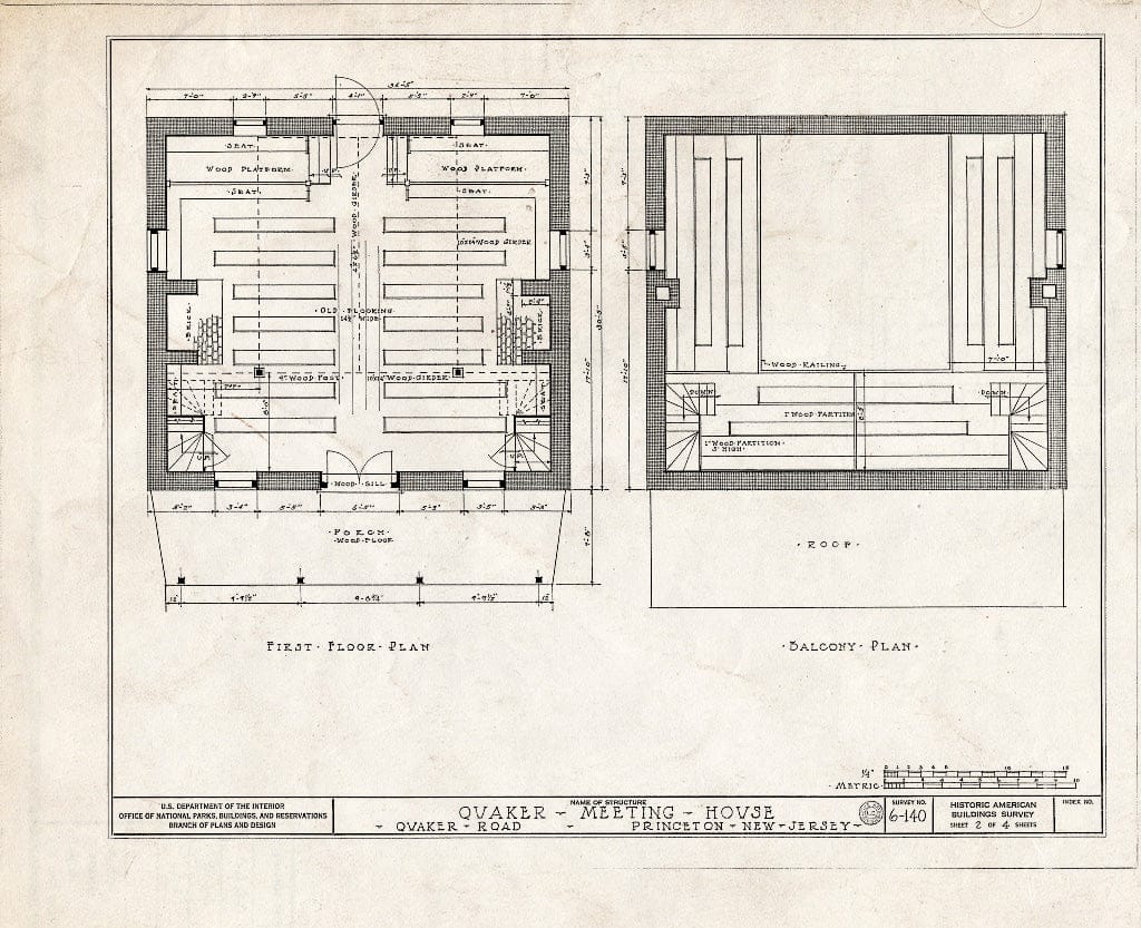 Blueprint HABS NJ,11-Print,5- (Sheet 2 of 4) - Stony Brook Quaker Meetinghouse, Quaker Road, Princeton, Mercer County, NJ