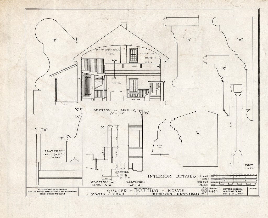 Blueprint HABS NJ,11-Print,5- (Sheet 3 of 4) - Stony Brook Quaker Meetinghouse, Quaker Road, Princeton, Mercer County, NJ
