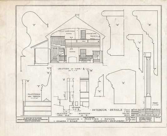 Blueprint HABS NJ,11-Print,5- (Sheet 3 of 4) - Stony Brook Quaker Meetinghouse, Quaker Road, Princeton, Mercer County, NJ