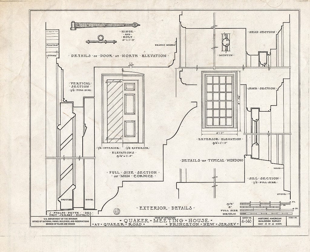 Blueprint HABS NJ,11-Print,5- (Sheet 4 of 4) - Stony Brook Quaker Meetinghouse, Quaker Road, Princeton, Mercer County, NJ