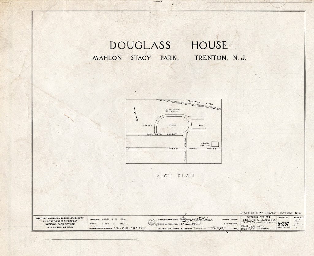Blueprint HABS NJ,11-Tret,8- (Sheet 0 of 5) - Bright-Douglass House, Mahlon Stacy Park, Trenton, Mercer County, NJ