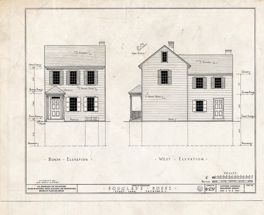 Blueprint HABS NJ,11-Tret,8- (Sheet 1 of 5) - Bright-Douglass House, Mahlon Stacy Park, Trenton, Mercer County, NJ