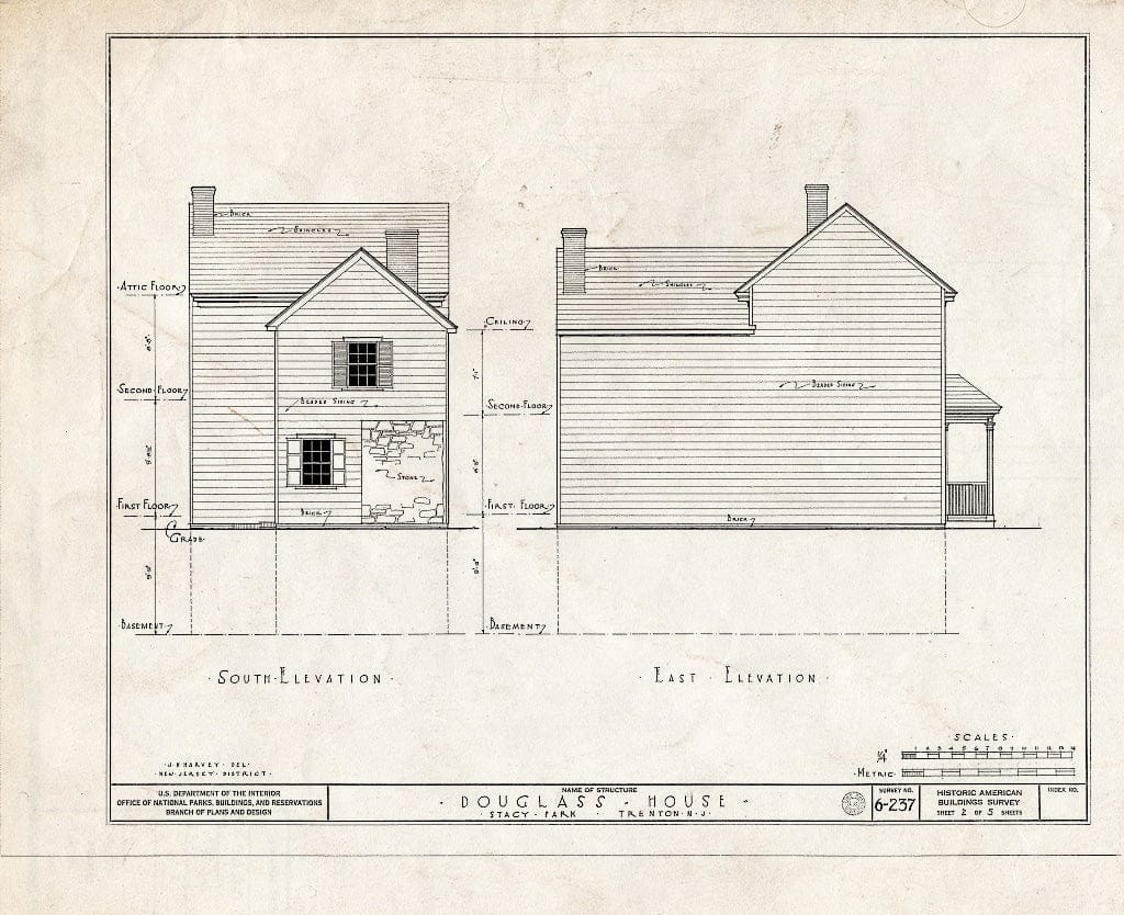 Blueprint HABS NJ,11-Tret,8- (Sheet 2 of 5) - Bright-Douglass House, Mahlon Stacy Park, Trenton, Mercer County, NJ