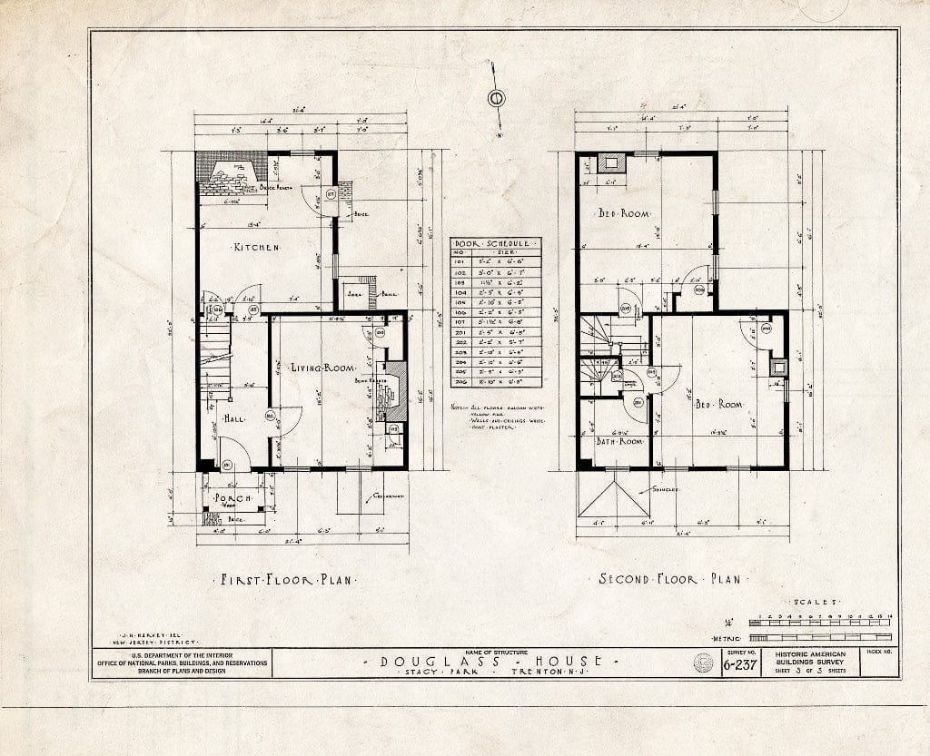 Blueprint HABS NJ,11-Tret,8- (Sheet 3 of 5) - Bright-Douglass House, Mahlon Stacy Park, Trenton, Mercer County, NJ