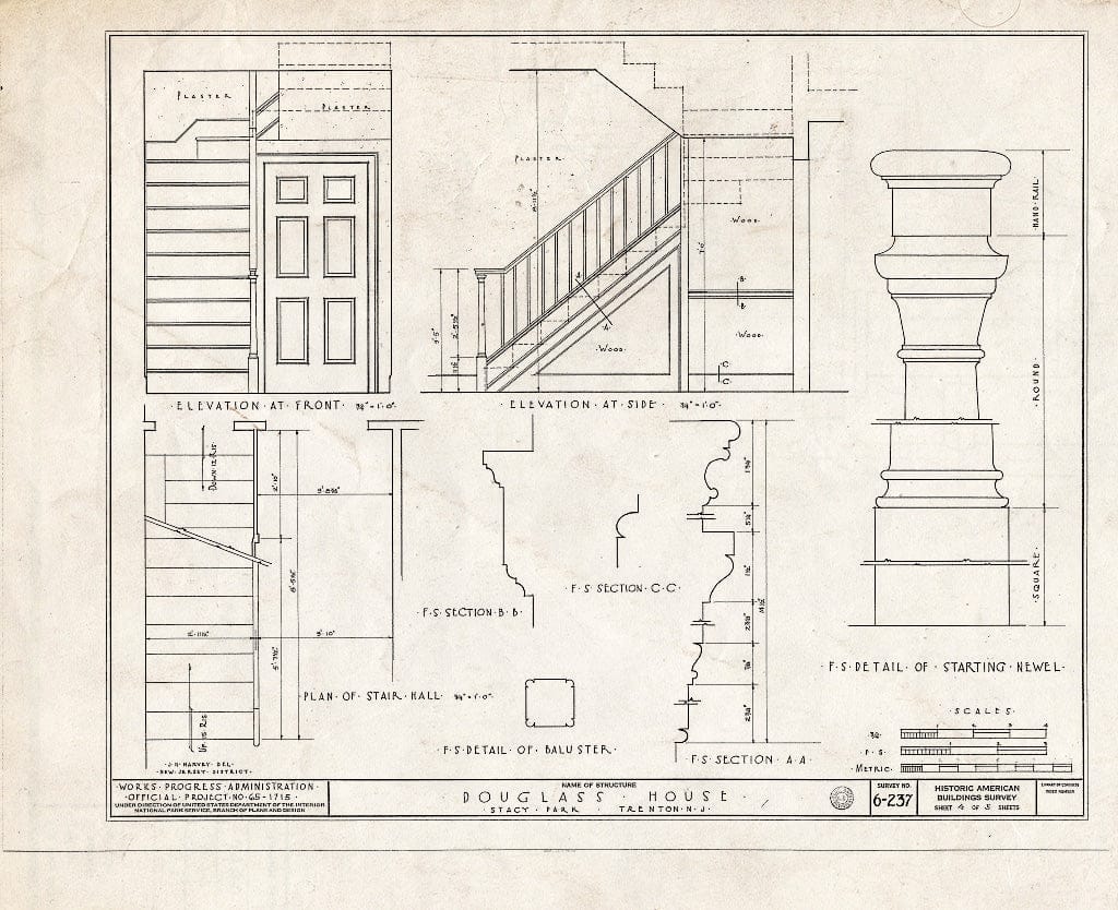 Blueprint HABS NJ,11-Tret,8- (Sheet 4 of 5) - Bright-Douglass House, Mahlon Stacy Park, Trenton, Mercer County, NJ