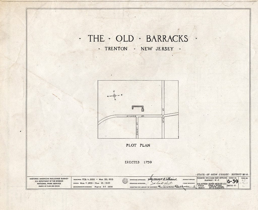 Blueprint HABS NJ,11-Tret,4- (Sheet 0 of 9) - Old Barracks, South Willow Street, Trenton, Mercer County, NJ