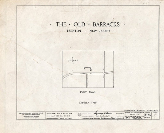 Blueprint HABS NJ,11-Tret,4- (Sheet 0 of 9) - Old Barracks, South Willow Street, Trenton, Mercer County, NJ