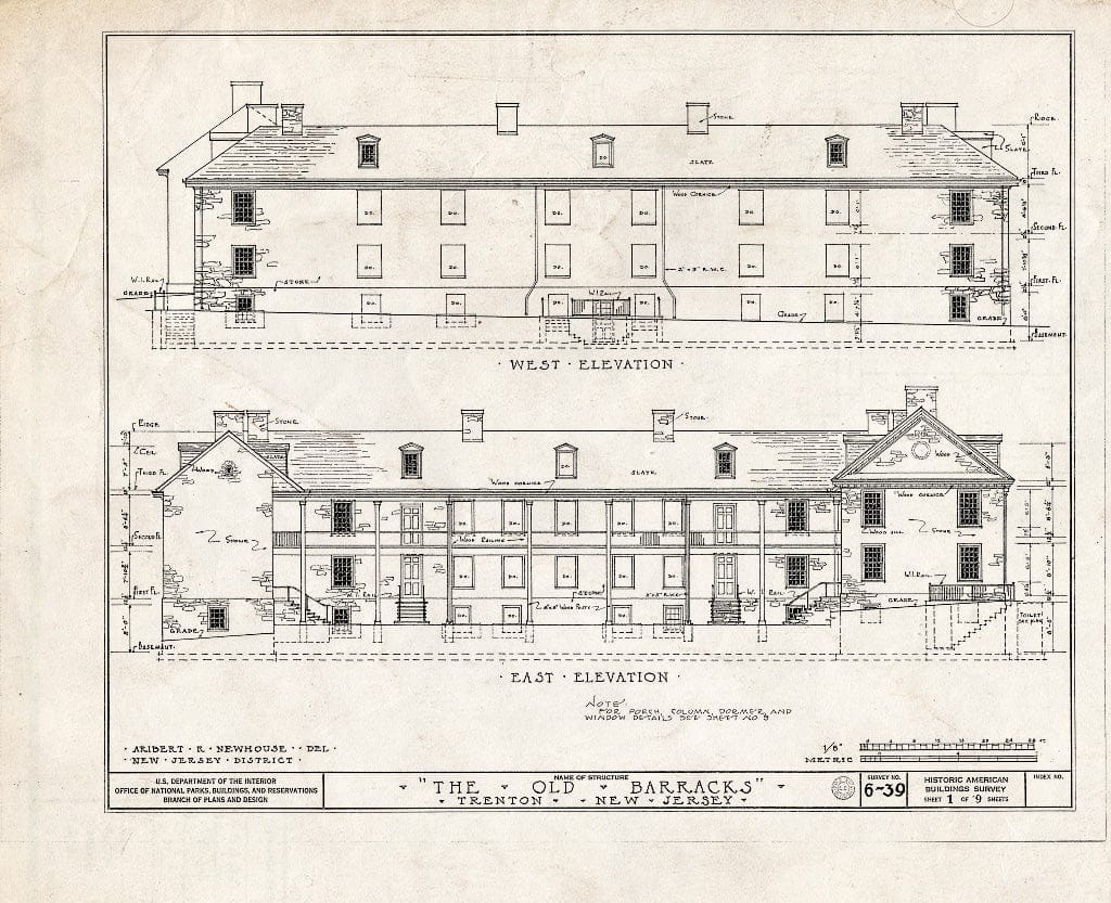 Blueprint HABS NJ,11-Tret,4- (Sheet 1 of 9) - Old Barracks, South Willow Street, Trenton, Mercer County, NJ