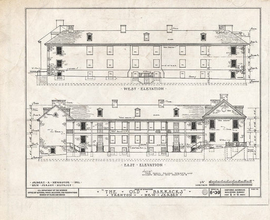 Blueprint HABS NJ,11-Tret,4- (Sheet 1 of 9) - Old Barracks, South Willow Street, Trenton, Mercer County, NJ
