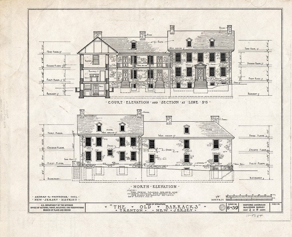 Blueprint HABS NJ,11-Tret,4- (Sheet 2 of 9) - Old Barracks, South Willow Street, Trenton, Mercer County, NJ