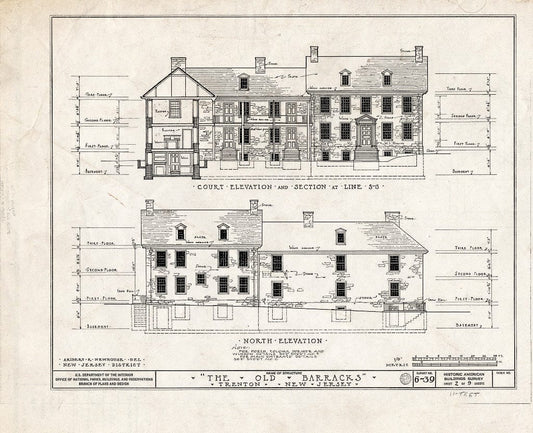 Blueprint HABS NJ,11-Tret,4- (Sheet 2 of 9) - Old Barracks, South Willow Street, Trenton, Mercer County, NJ