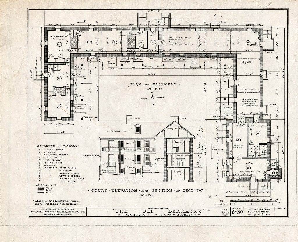 Blueprint HABS NJ,11-Tret,4- (Sheet 3 of 9) - Old Barracks, South Willow Street, Trenton, Mercer County, NJ