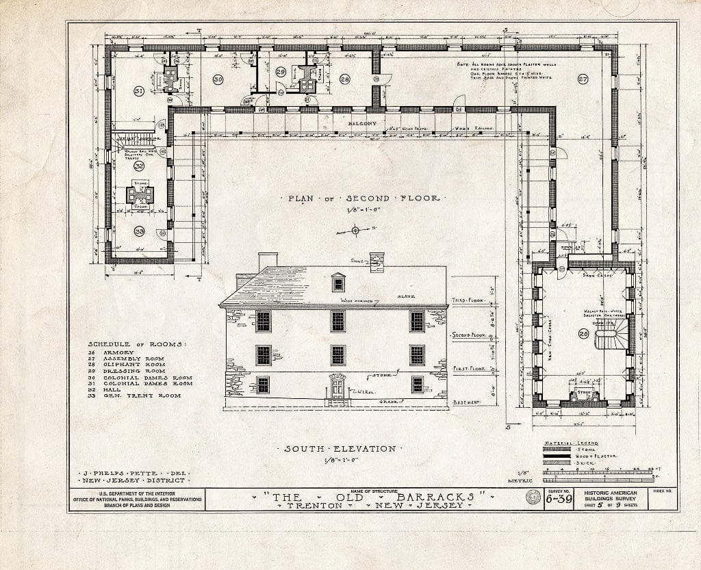 Blueprint HABS NJ,11-Tret,4- (Sheet 5 of 9) - Old Barracks, South Willow Street, Trenton, Mercer County, NJ