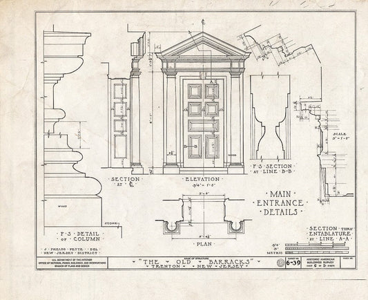 Blueprint HABS NJ,11-Tret,4- (Sheet 6 of 9) - Old Barracks, South Willow Street, Trenton, Mercer County, NJ
