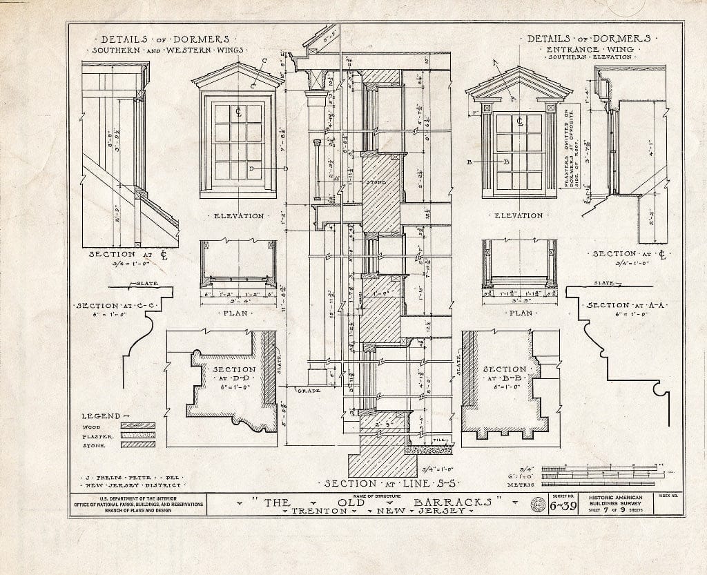 Blueprint HABS NJ,11-Tret,4- (Sheet 7 of 9) - Old Barracks, South Willow Street, Trenton, Mercer County, NJ