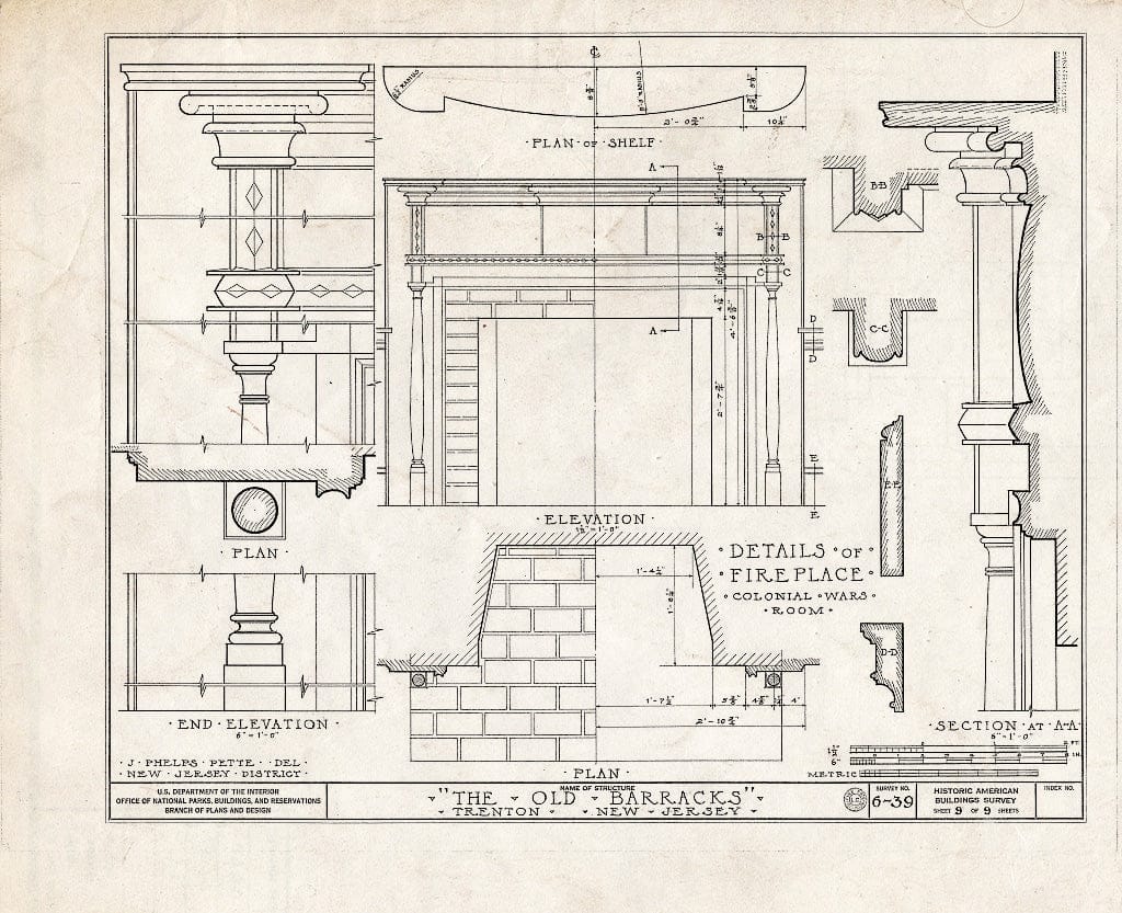 Blueprint HABS NJ,11-Tret,4- (Sheet 9 of 9) - Old Barracks, South Willow Street, Trenton, Mercer County, NJ