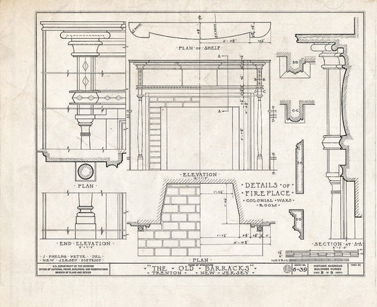 Blueprint HABS NJ,11-Tret,4- (Sheet 9 of 9) - Old Barracks, South Willow Street, Trenton, Mercer County, NJ
