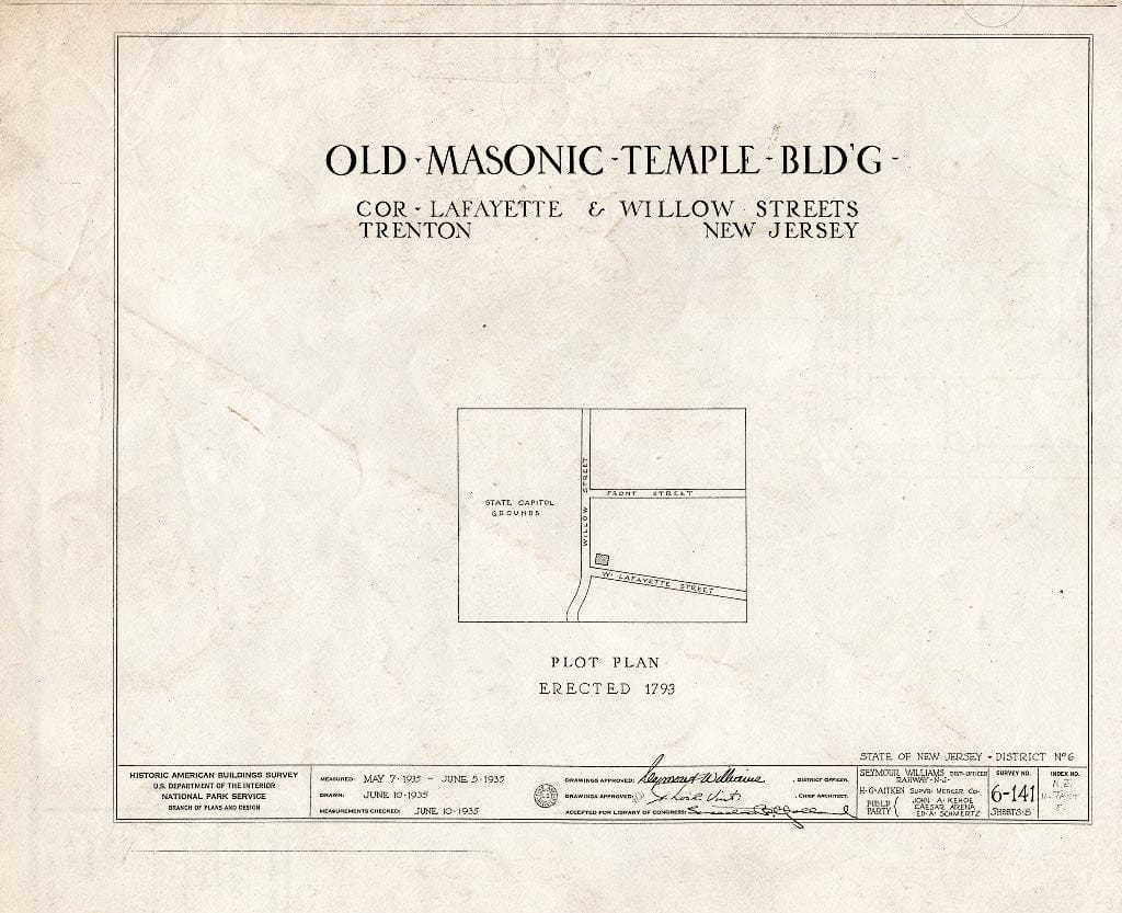 Blueprint HABS NJ,11-Tret,5- (Sheet 0 of 8) - Old Masonic Temple, South Willow & West Lafaytette Streets, Trenton, Mercer County, NJ