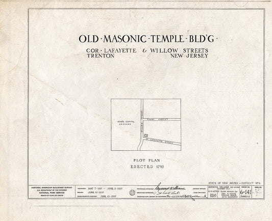 Blueprint HABS NJ,11-Tret,5- (Sheet 0 of 8) - Old Masonic Temple, South Willow & West Lafaytette Streets, Trenton, Mercer County, NJ